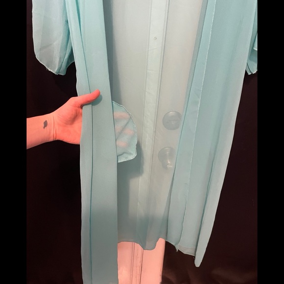 M Vintage 70s Olga Teal stretchy satin-like maxi dress nightgown - Picture 14 of 16